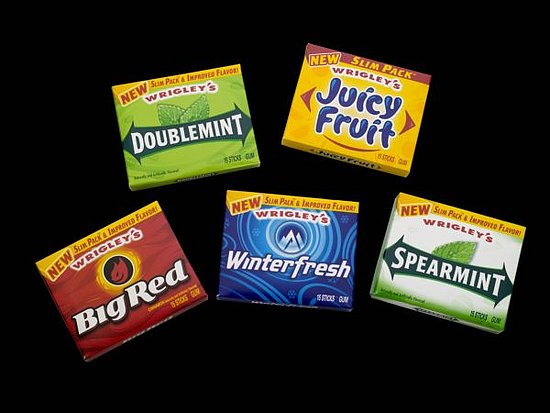 Packs Of Gum. five-stick packs of gum.