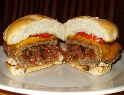 Hotdogs And Burgers. burger stuffed with
