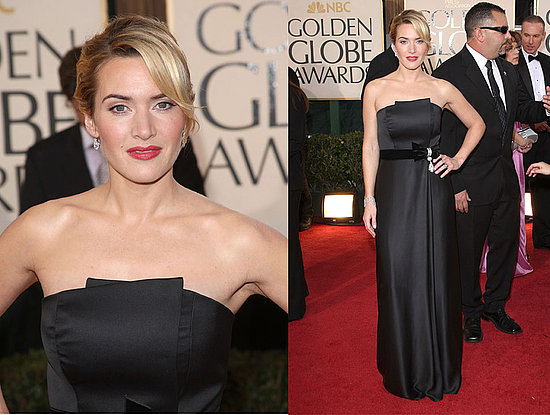 Kate Winslet decided to be a lady in black tonight in her simple strapless