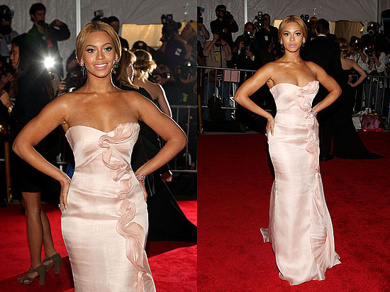 Newlywed Beyonce Knowles' soft pink strapless Giorgio Armani dress makes her