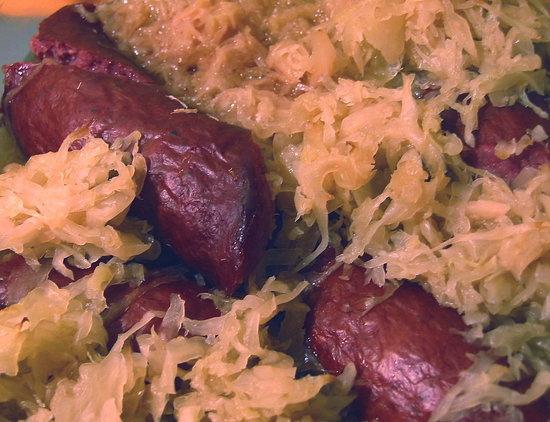 I wound up making a German-inspired dish with sauerkraut, smoked sausage, 
