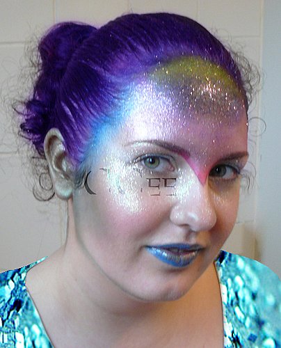 starting the makeup, because glitter in your clothes itches a LOT!