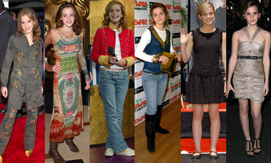 The first photo on the left is of Emma in 2002 at the New York premiere of 