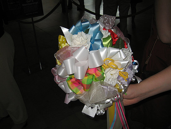  stem to hold to bouquet and put all the bows and ribbons on the plate