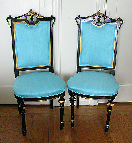 Crave Worthy: Antique Ebonized and Turquoise Silk Chairs