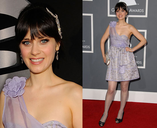 To complete her vintage getup Zooey adorned herself with a bejeweled hair