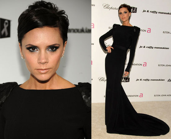 Victoria Beckham arrived at the Oscars afterparties wearing a svelte black 