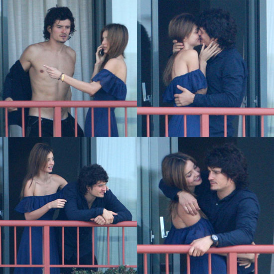 Photos of Shirtless Orlando Bloom Kissing Miranda Kerr on a Balcony in 