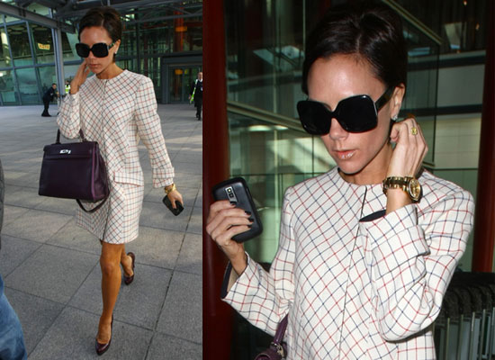 Photos of Victoria Beckham at Heathrow Airport in Same Outfit She Wore 