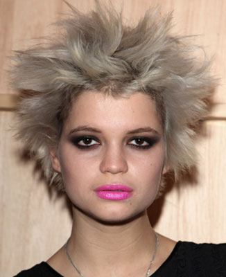  kohl-rimmed eyes or her pale face, check out her spiked grey hair!