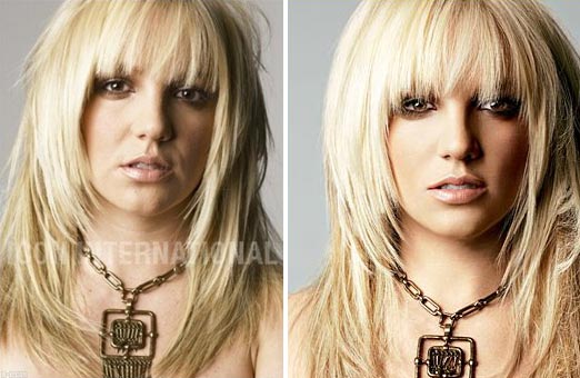Britney Spears with and without Photoshop