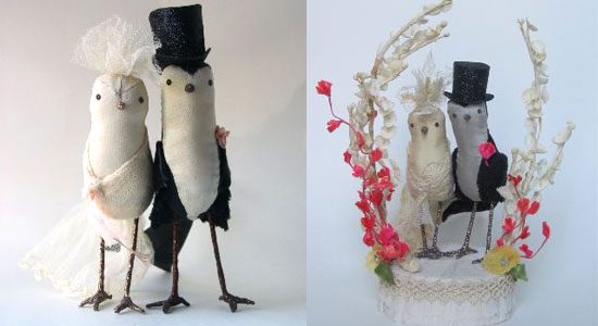 Well these little birdie wedding cake toppers by Ann Wood actually made me
